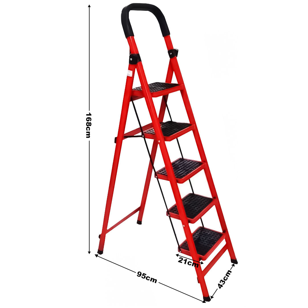 Escalera 5 Niveles Plegable Antideslizante Roja