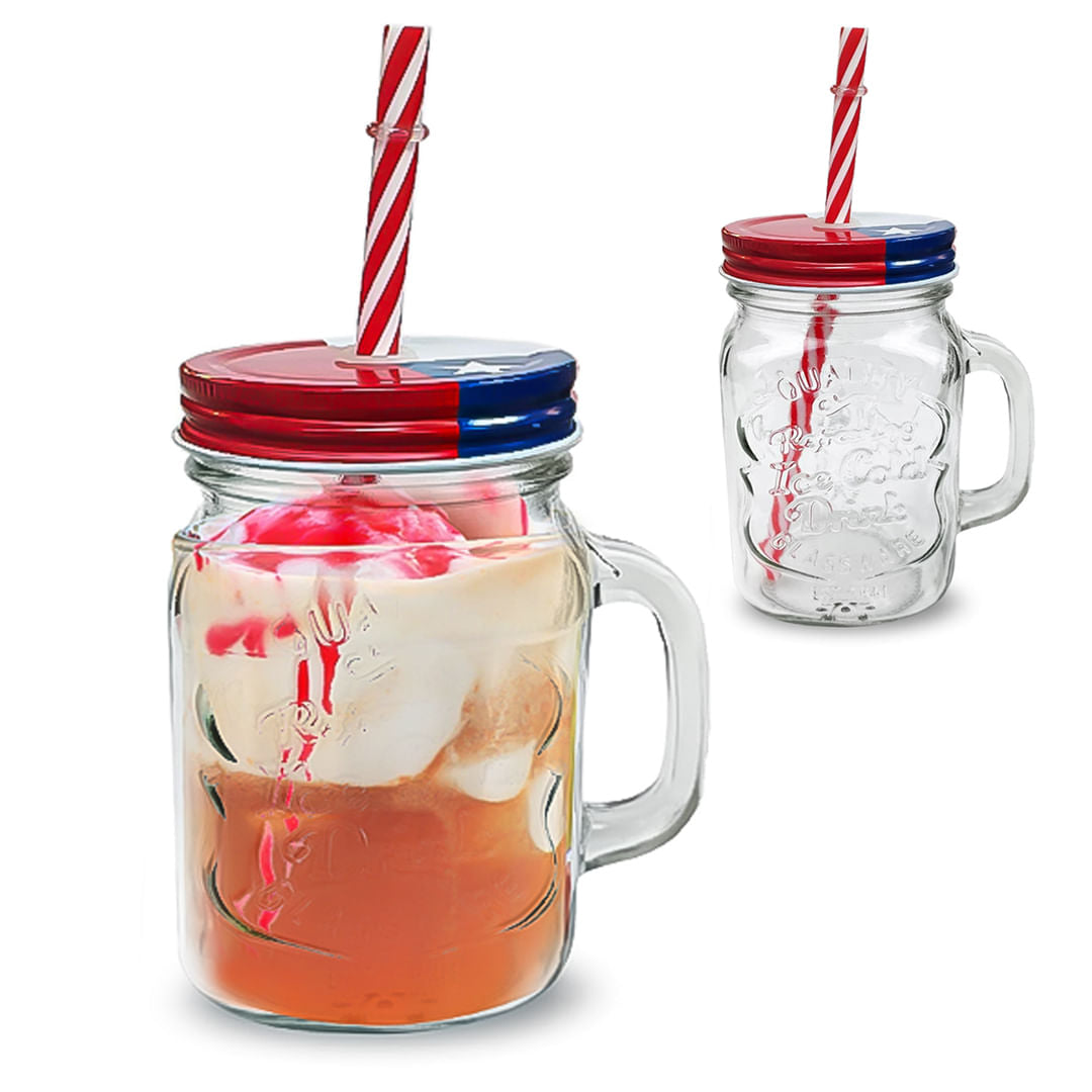 SET 2 VASO JARRA DE VIDRIO CON BOMBILLA 500ML PARA TERREMOTO FIESTAS PATRIAS
