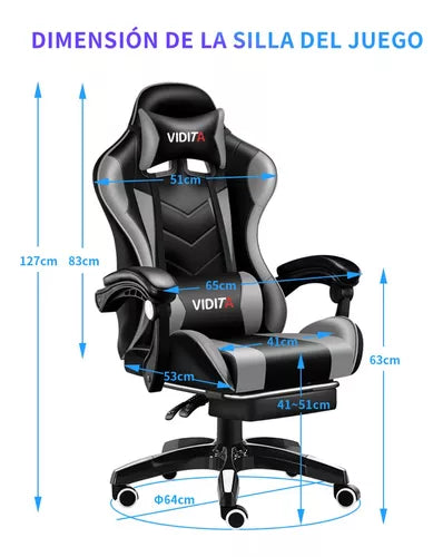 Silla gamer VIDITA ergonómica  negra con tapizado de poliuretano