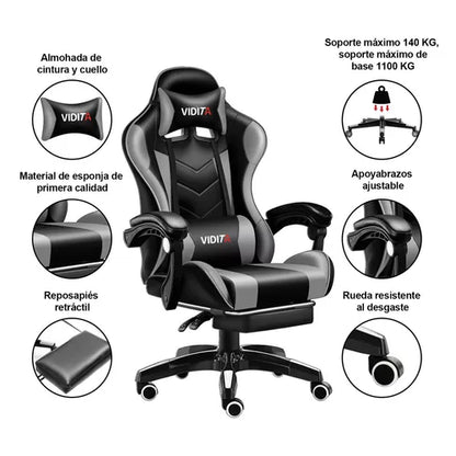 Silla gamer VIDITA ergonómica  negra con tapizado de poliuretano