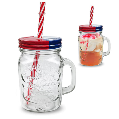 SET 2 VASO JARRA DE VIDRIO CON BOMBILLA 500ML PARA TERREMOTO FIESTAS PATRIAS