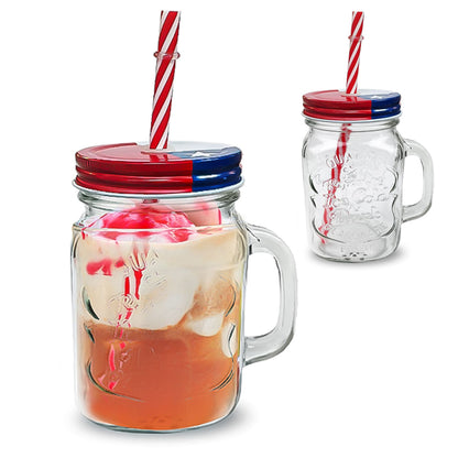 SET 2 VASO JARRA DE VIDRIO CON BOMBILLA 500ML PARA TERREMOTO FIESTAS PATRIAS