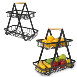 CESTA FRUTERO ORGANIZADOR METAL 2 NIVELES NEGRO