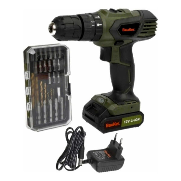 Taladro Percutor Inalámbrico Bauker 10mm 12 V Color Verde Os