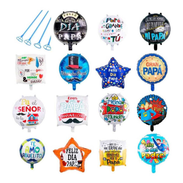 Pack 12 Globos Metalizados Día Del Padre Con Varillas
