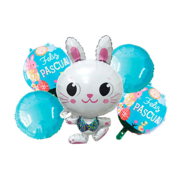 Set De Globos Metalizados Conejo De  Pascua 5 Piezas.
