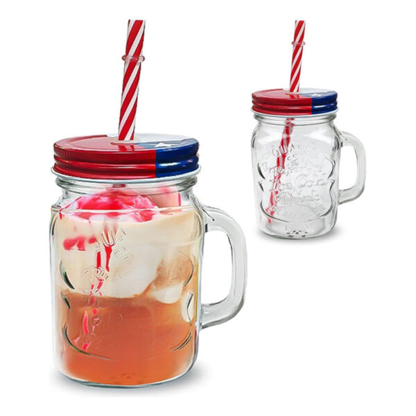 Pack 2 Vaso De Vidrio Con Bombilla 500ml Fiestas Patrias