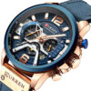Relojes Curren De Cuero Y Cuarzo Con Cronógrafo Para Hombre, Bisel Azul Rosa