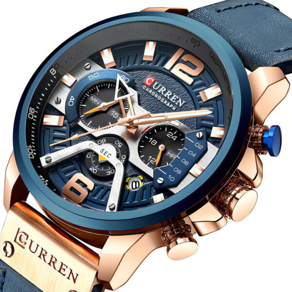 Relojes Curren De Cuero Y Cuarzo Con Cronógrafo Para Hombre, Bisel Azul Rosa