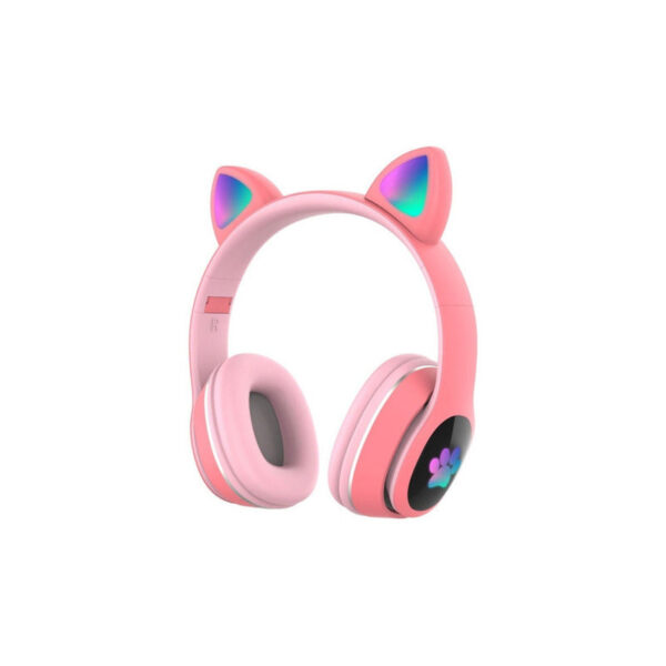 Auriculares Blth Inalámbricos Orejas Gato Luz Led Color Rosa