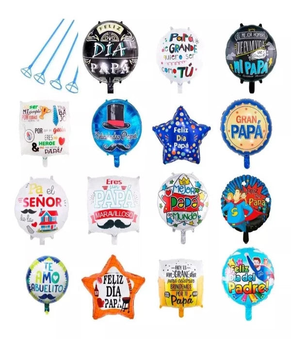 Pack 12 Globos Metalizados Día Del Padre Con Varillas