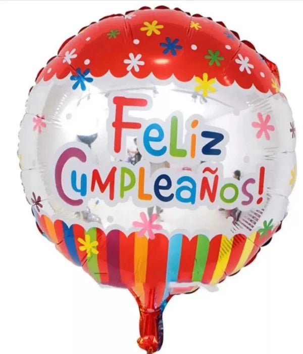 12 Unidades De Globos Metálicos Feliz Cumpleaños + Varillas