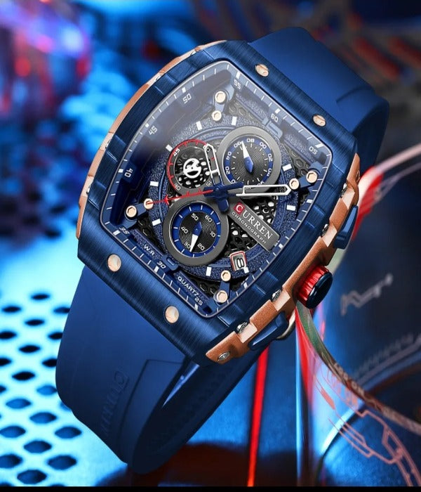 Reloj de pulsera de cuarzo cuadrado para hombre, cronógrafo luminoso, resistente al agua, con fecha